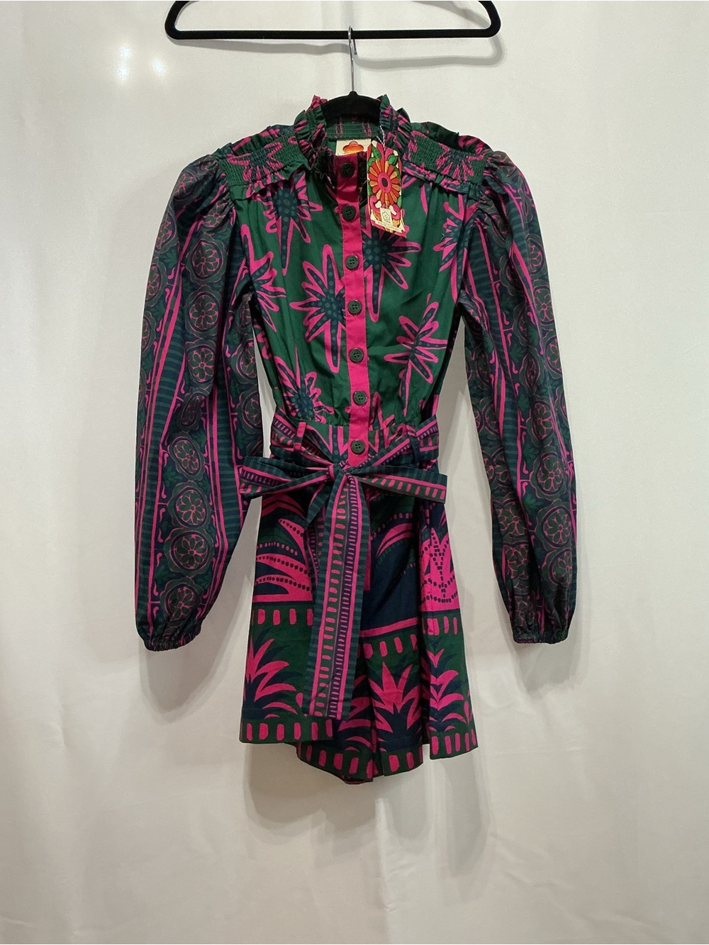 FARM Rio Green & Pink Floral Belted Romper